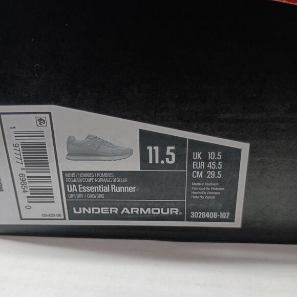 Under Armour UA Essential Runner Shoes Men’s Size 11.5 Running 3028408-107 Gray main image 5